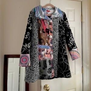 Saint Gil Paris artisan patchwork multicolored  bohemian lightweight knee coat